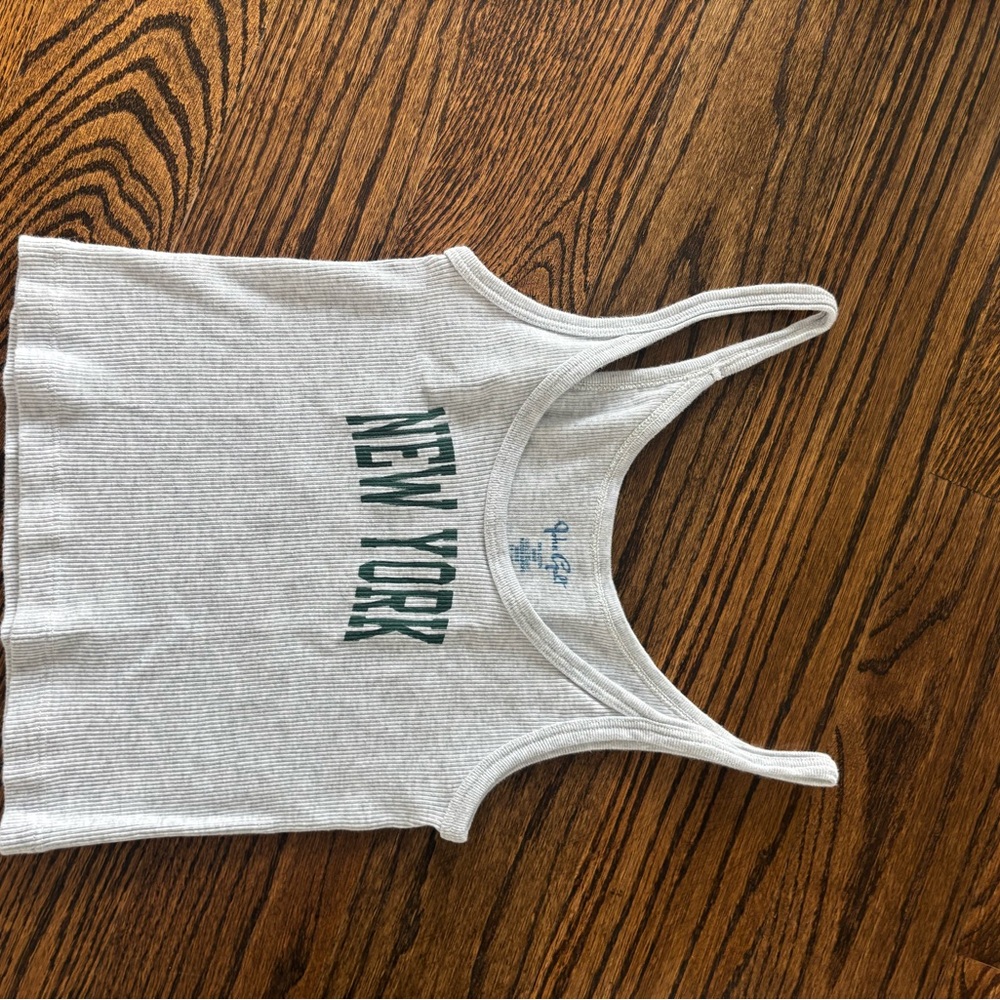 Brandy Melville White Tank Top with Green Print